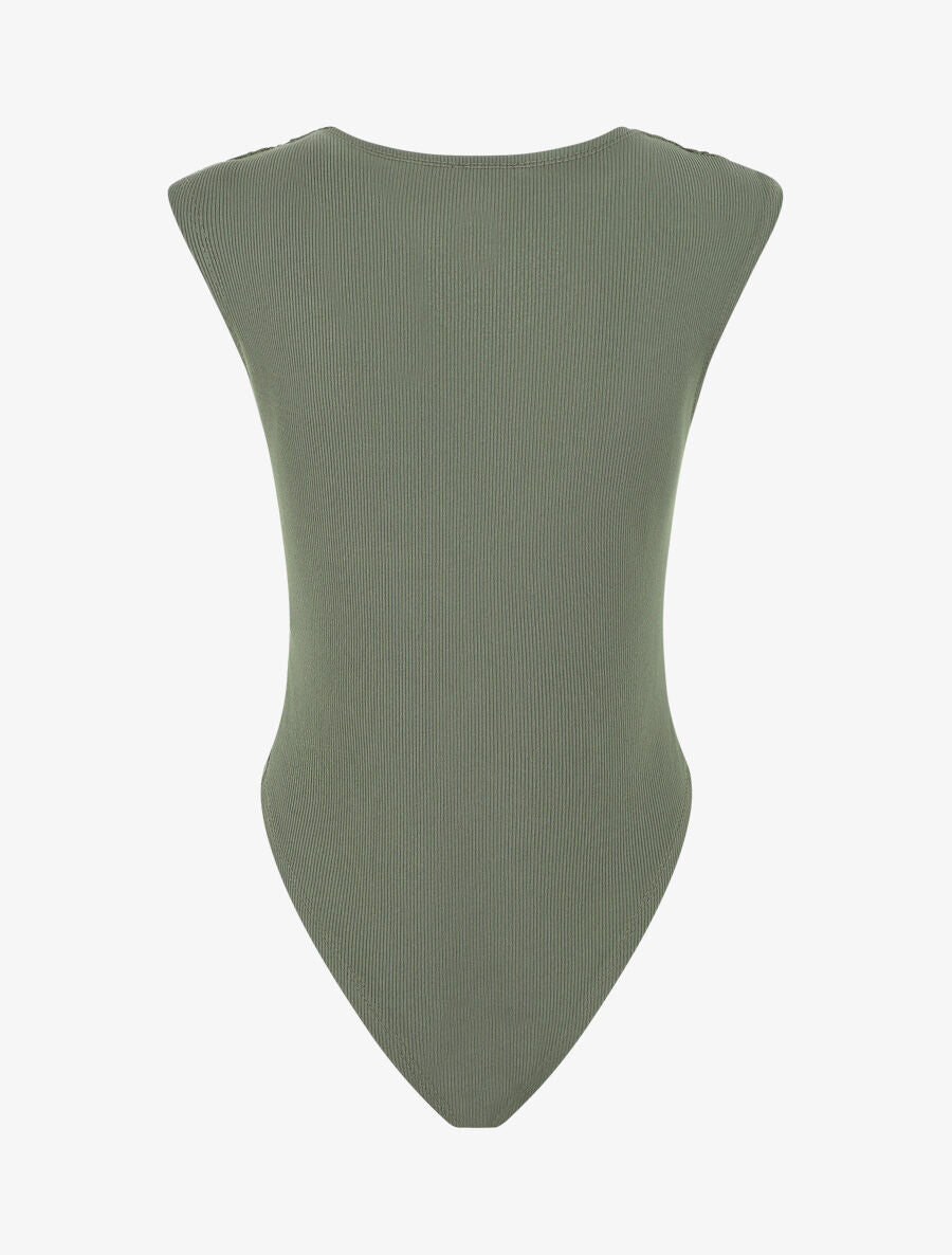 Body sans manches col V en dentelle - Kaki - 2