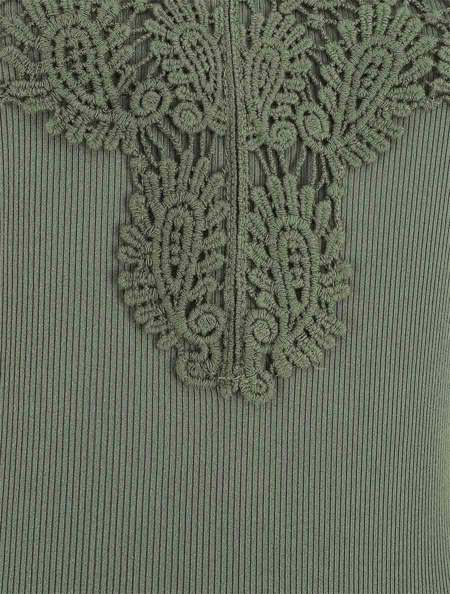 Body sans manches col V en dentelle - Kaki - 3