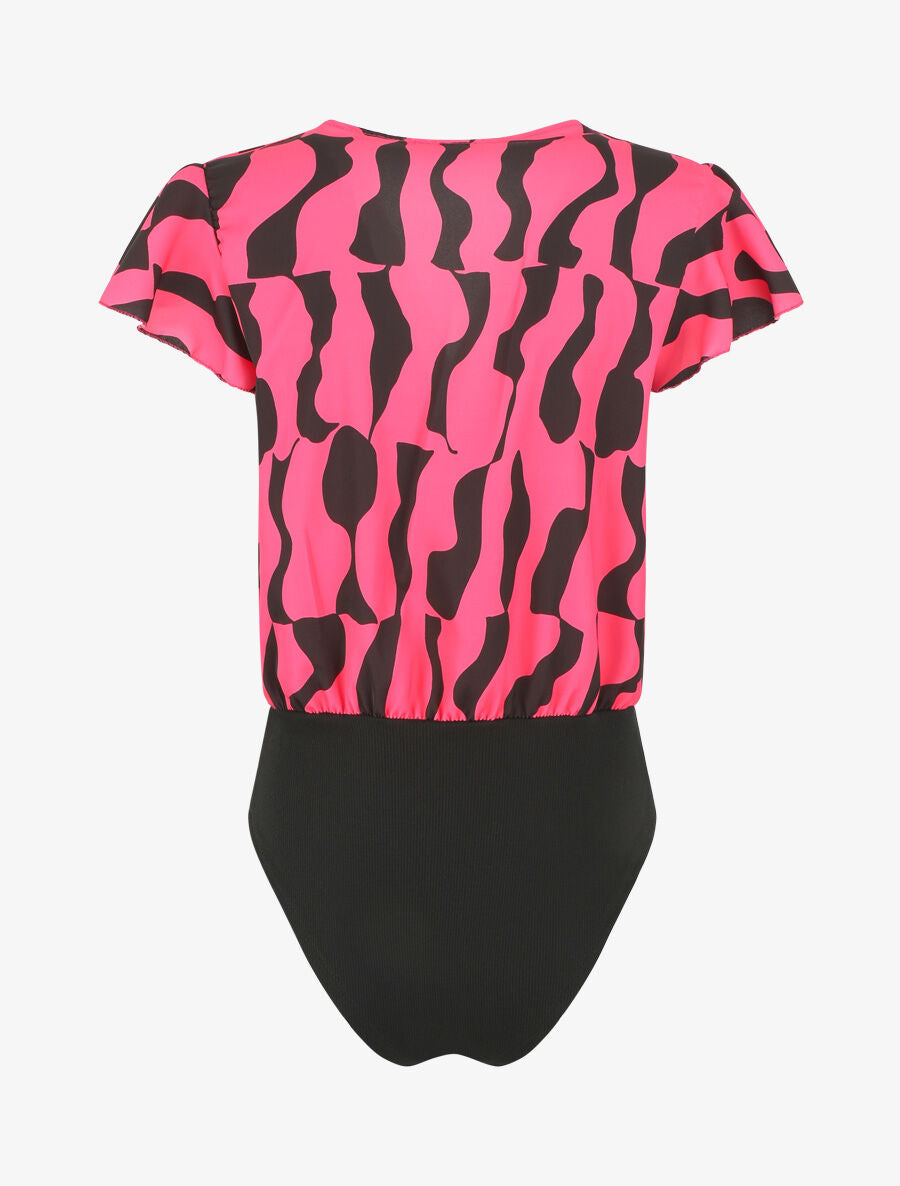 Body manches courtes imprimé graphique - Fuchsia - 2