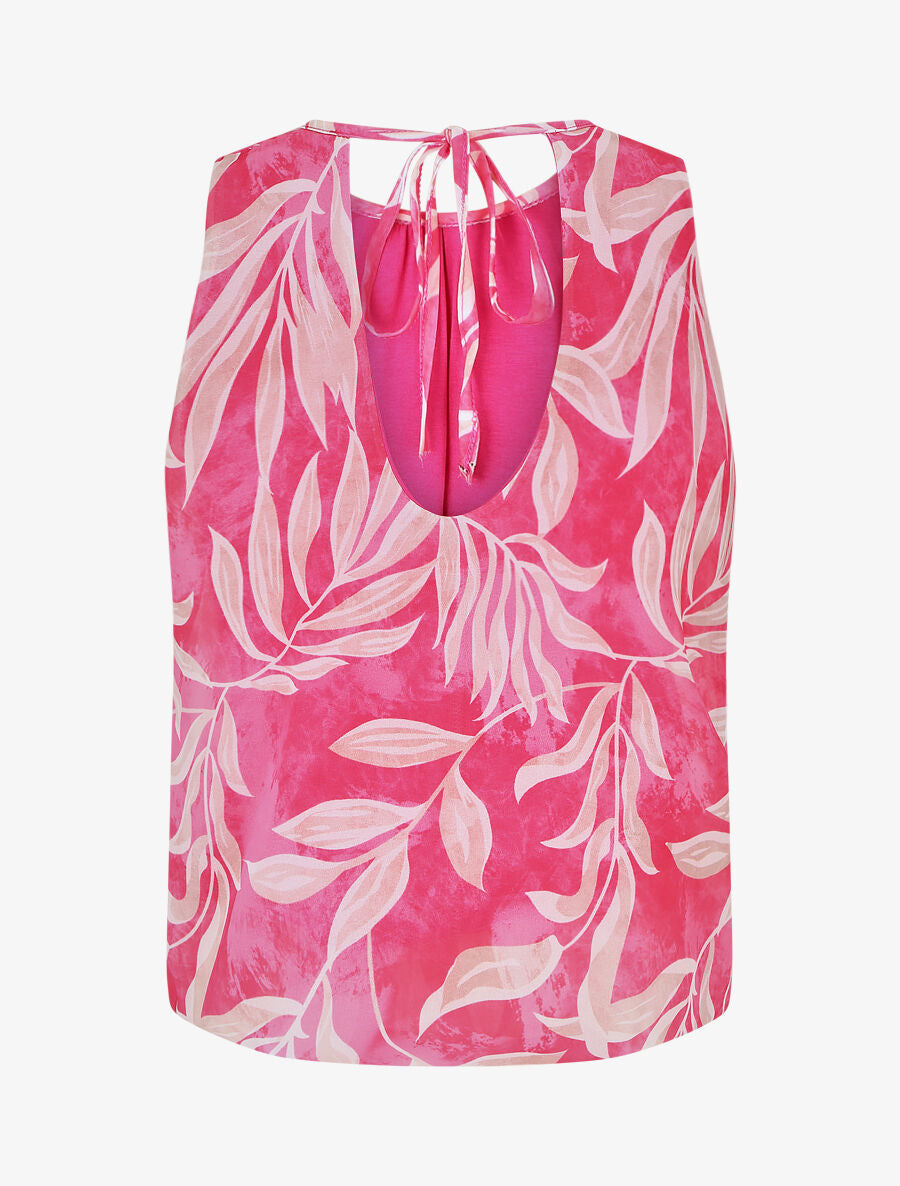 Top boule à imprimé feuilles - Fushia - 2