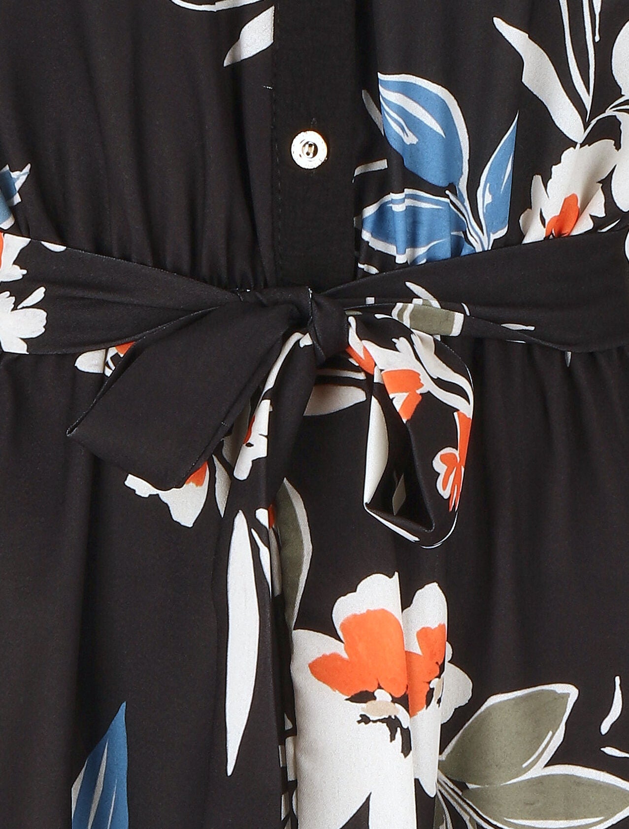 Robe chemise motif fleuri manches courtes - Noir - 3