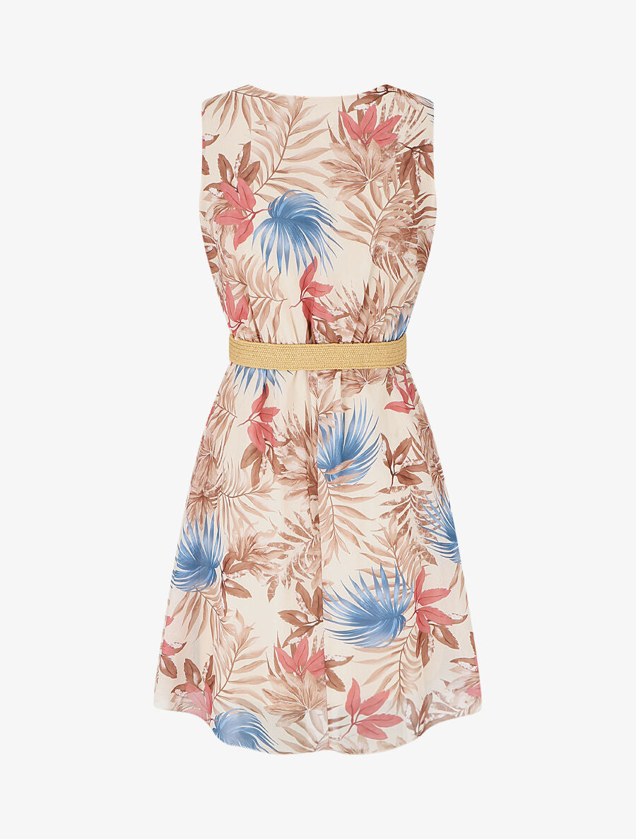 Robe élastiquée à imprimé feuillage - Marron - 2