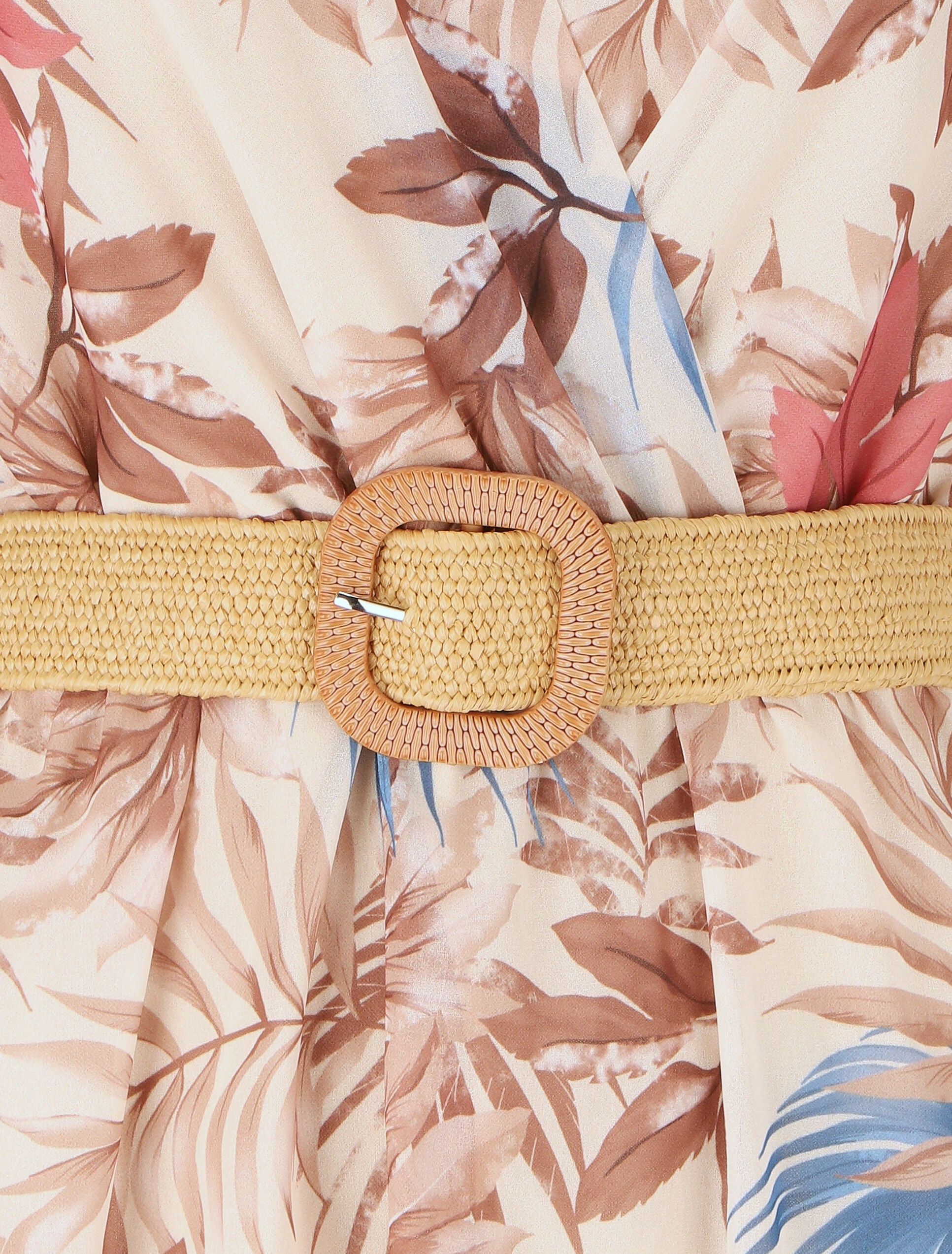 Robe élastiquée à imprimé feuillage - Marron - 3