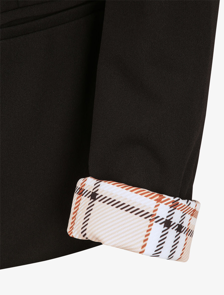 Blazer slim uni à revers imprimé carreaux - Noir - 3