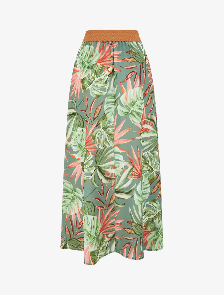 Jupe longue à imprimé tropical - Kaki - 2