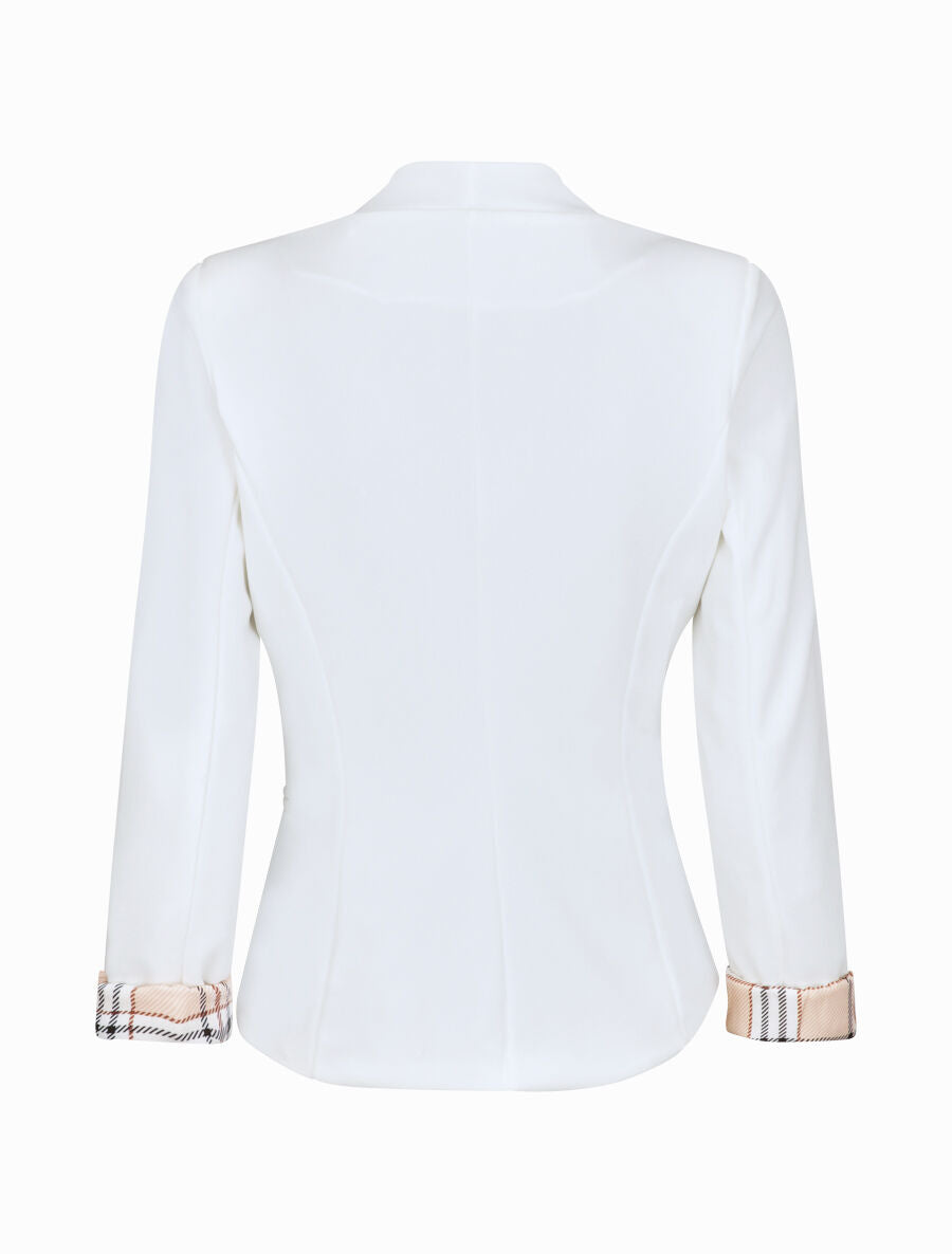 Blazer slim uni à revers imprimé carreaux - Blanc - 2