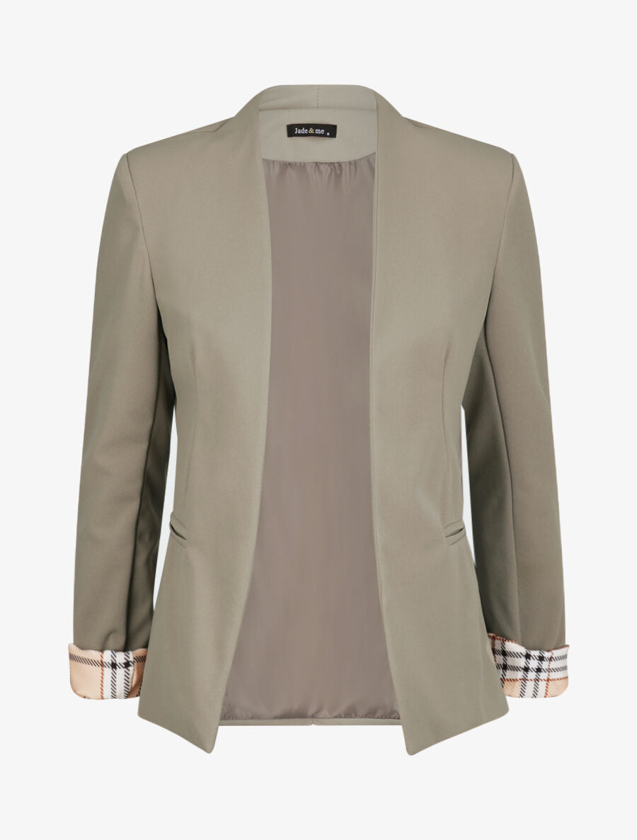 Blazer slim uni à revers imprimé carreaux - Gris - 1