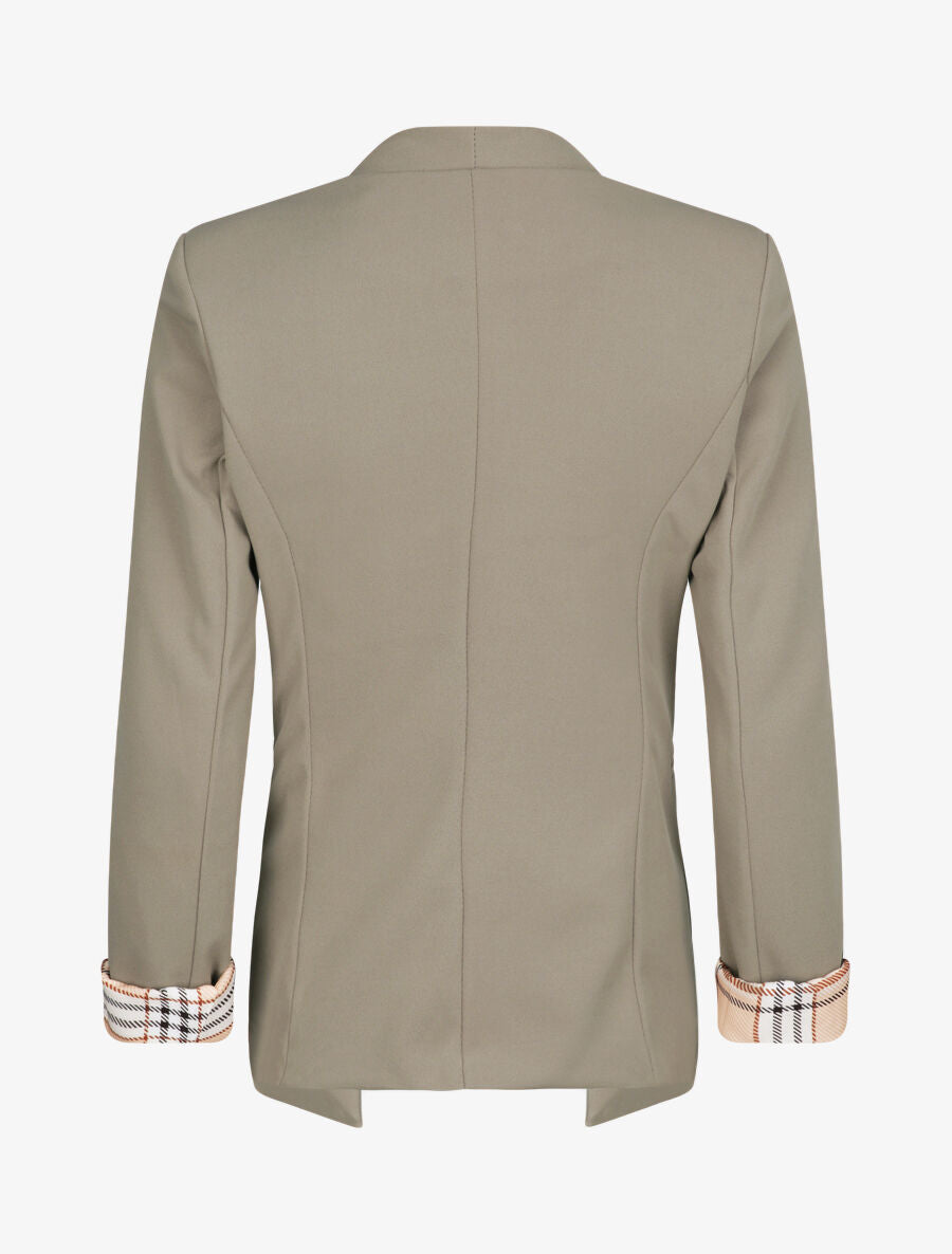 Blazer slim uni à revers imprimé carreaux - Gris - 2