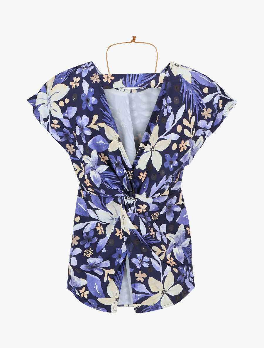 Top manches courtes dos torsadé imprimé fleuri - Marine - 2