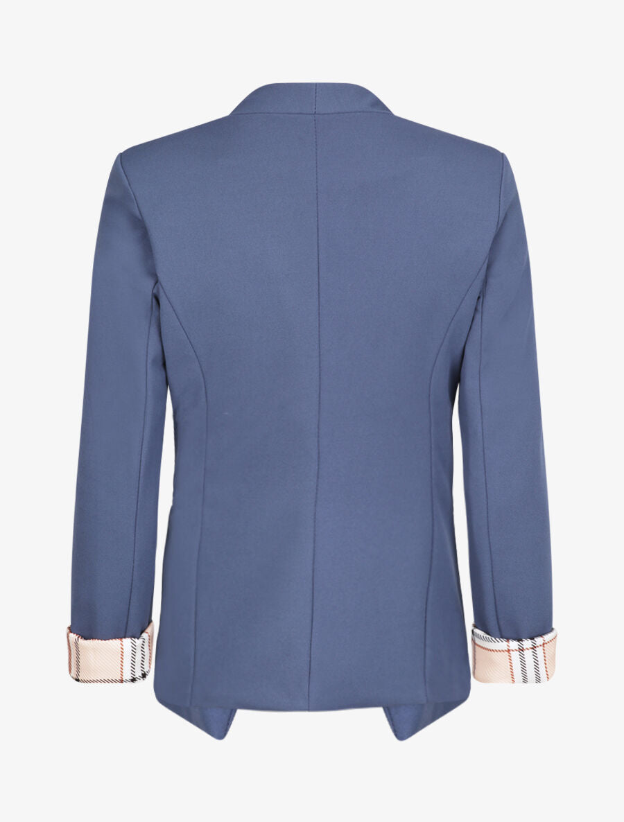 Blazer slim uni à revers imprimé carreaux - Bleu - 2