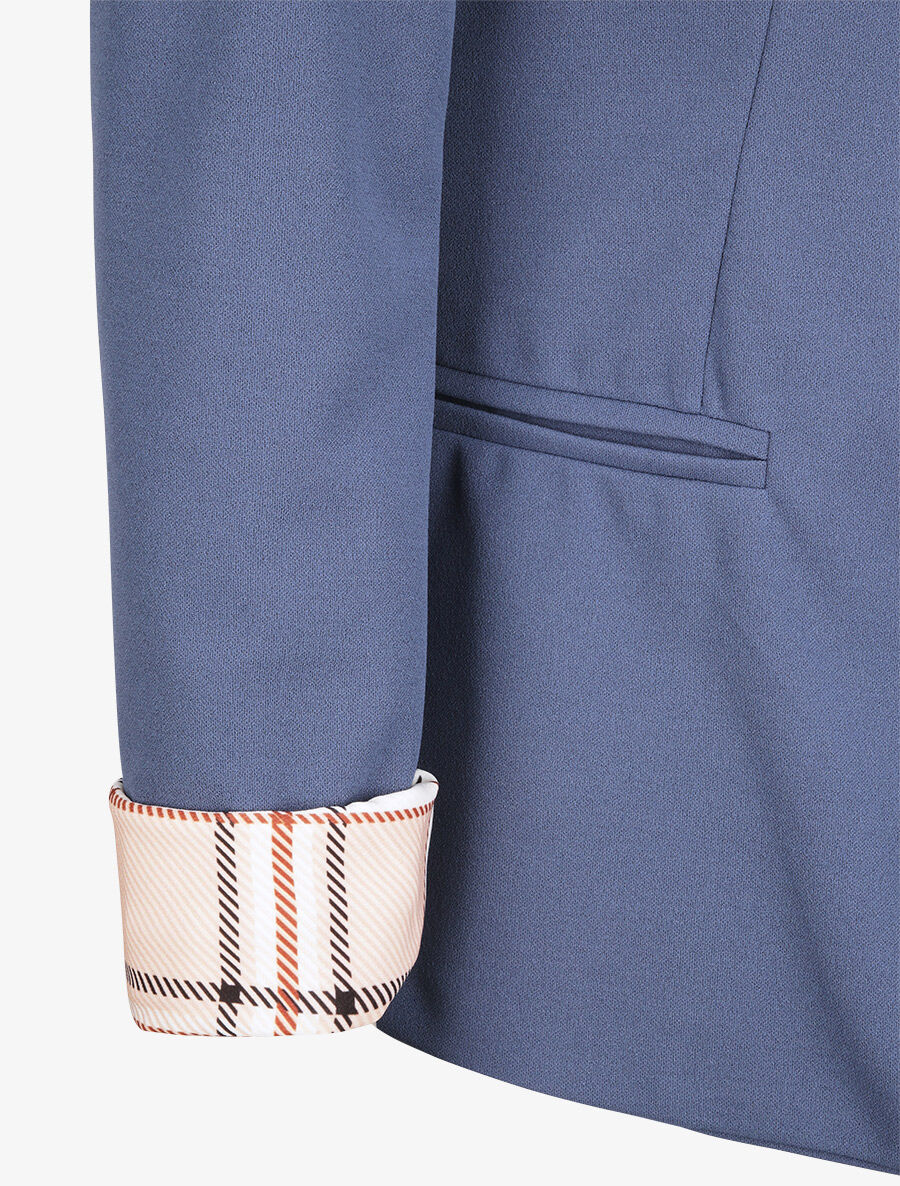 Blazer slim uni à revers imprimé carreaux - Bleu - 3