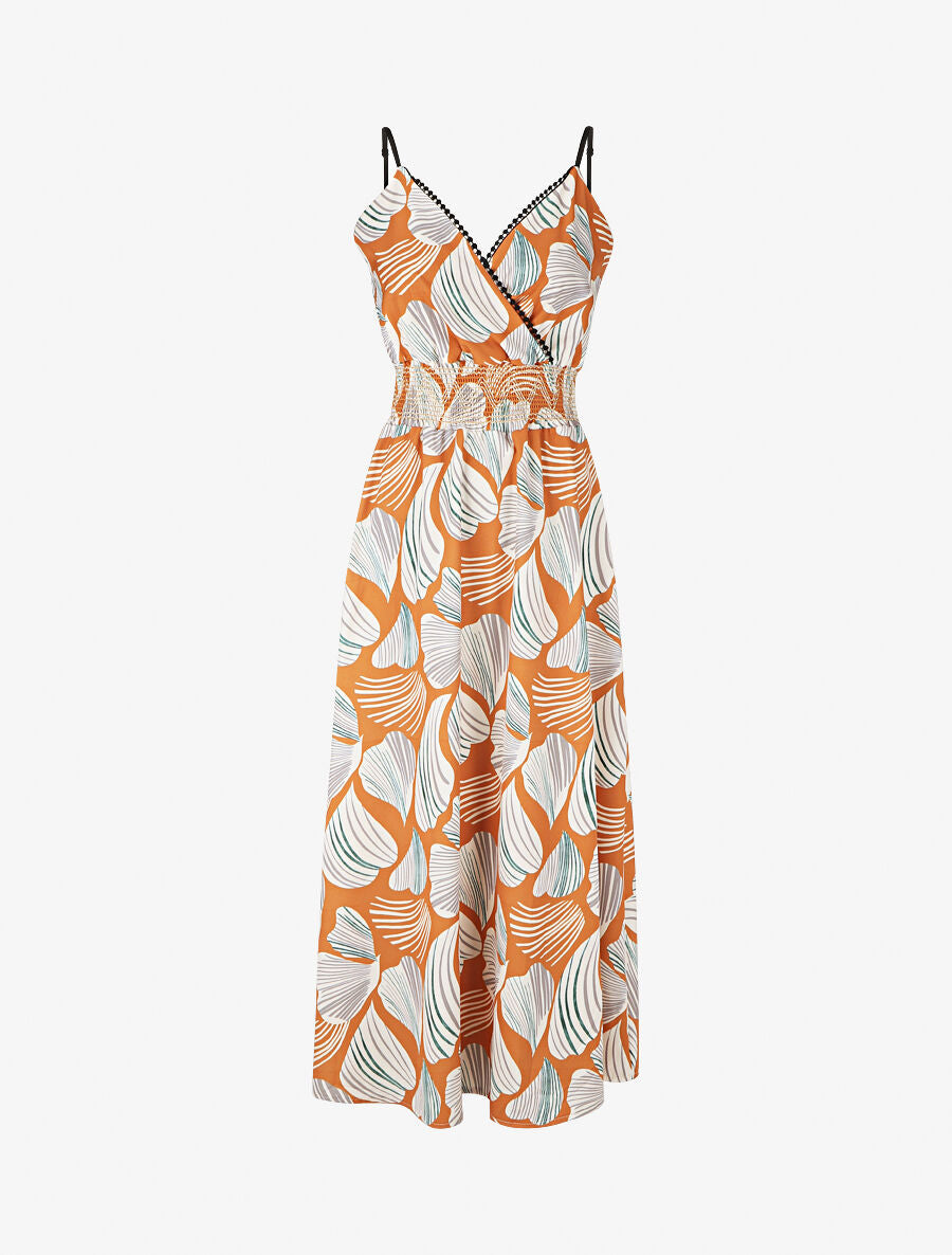 Robe empire imprimé pétales de roses - Orange - 4