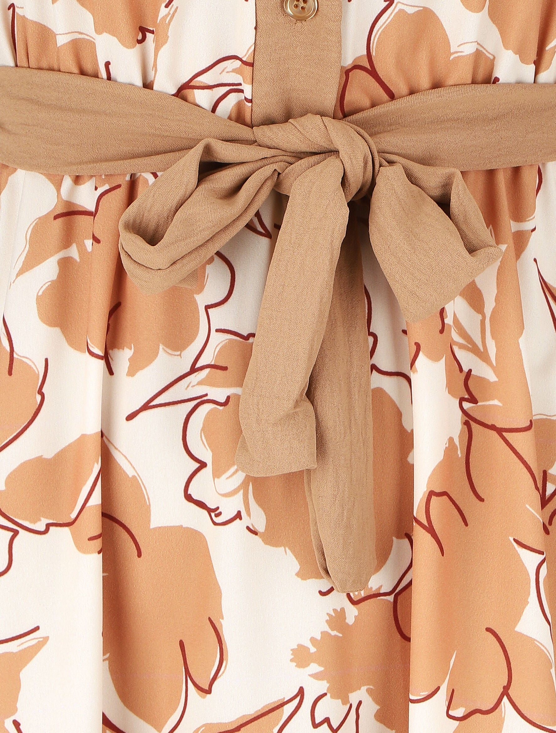 Robe longue élastiquée à imprimé floral - Beige - 3