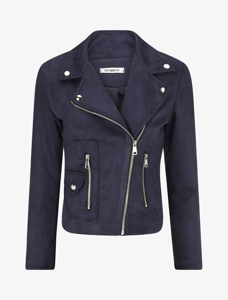 Veste en suédine à zip décoratif - Marine - 1