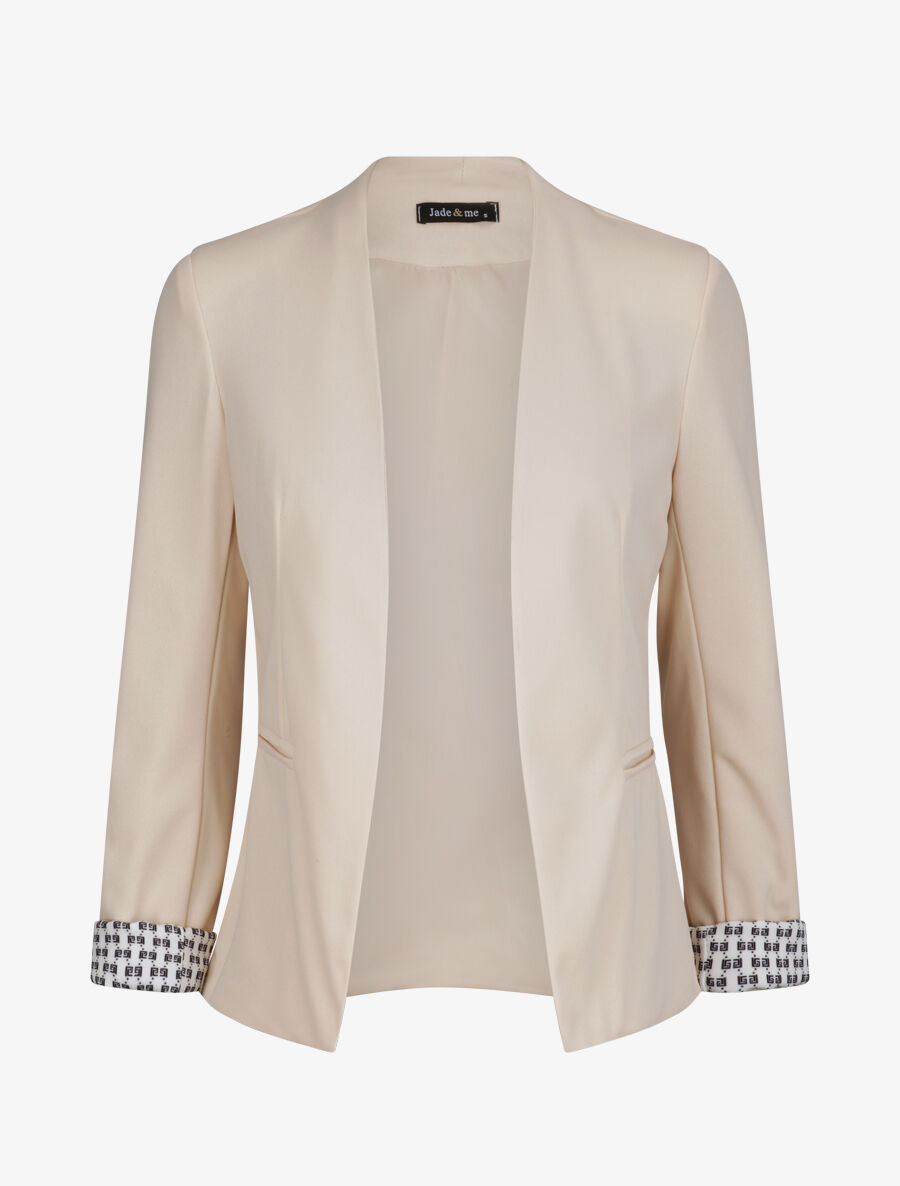 Blazer slim uni à revers imprimé grec - Beige - 4