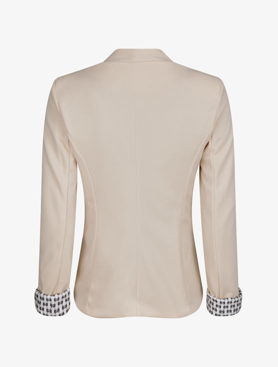Blazer slim uni à revers imprimé grec - Beige - 2