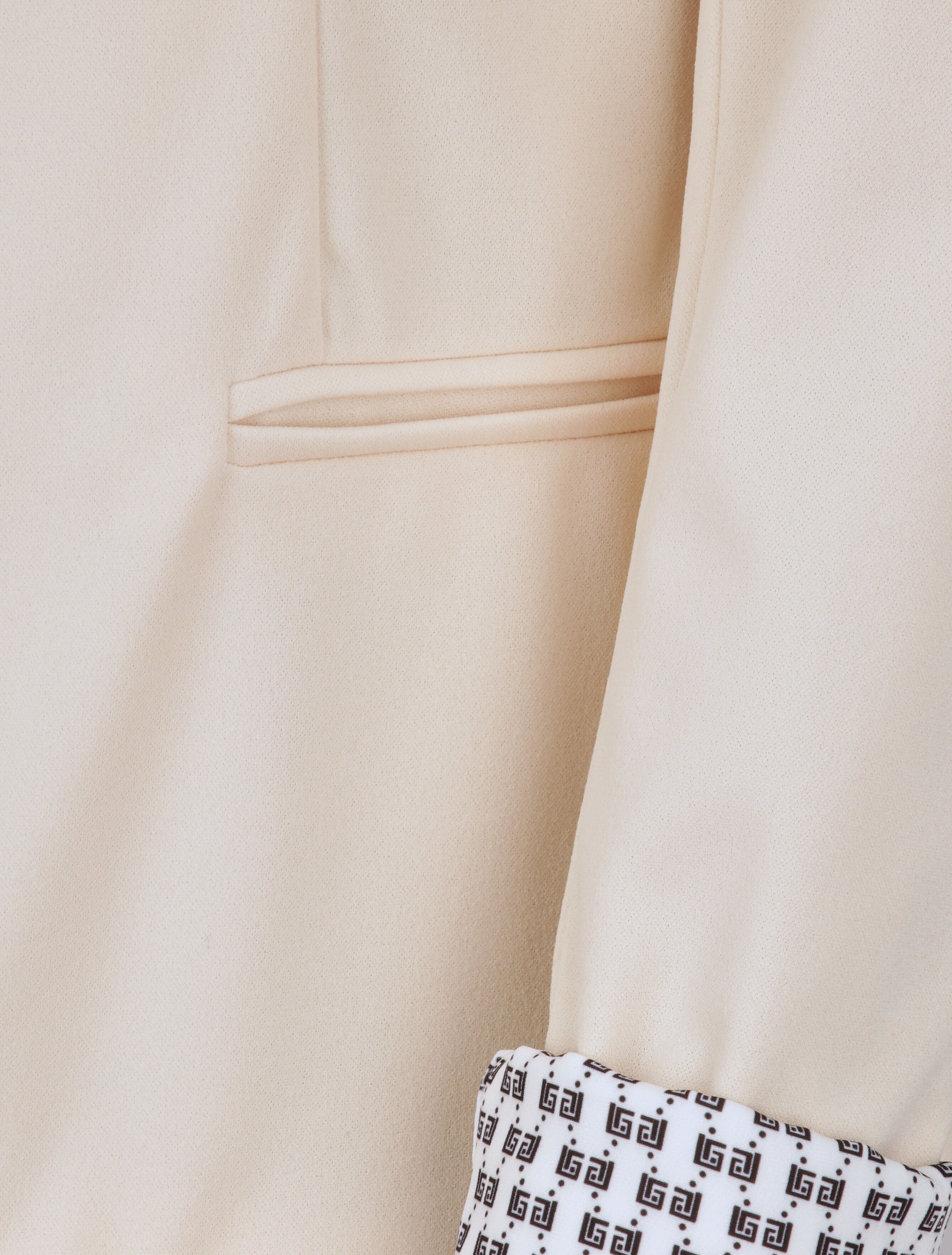 Blazer slim uni à revers imprimé grec - Beige - 3