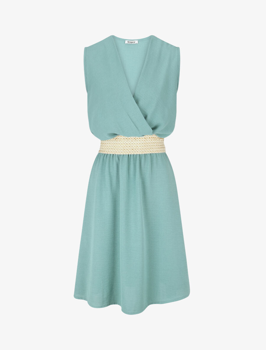 Robe mi-longue évasée sans manches - Bleu clair - 1