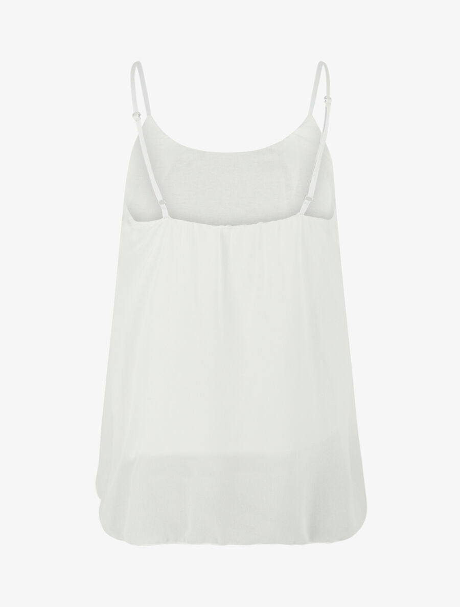 Top uni en voile à bretelles et bijou - Blanc - 2