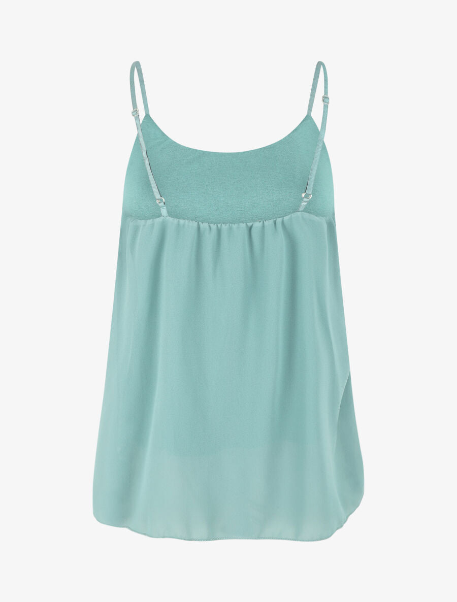 Top uni en voile à bretelles et bijou - Vert d&