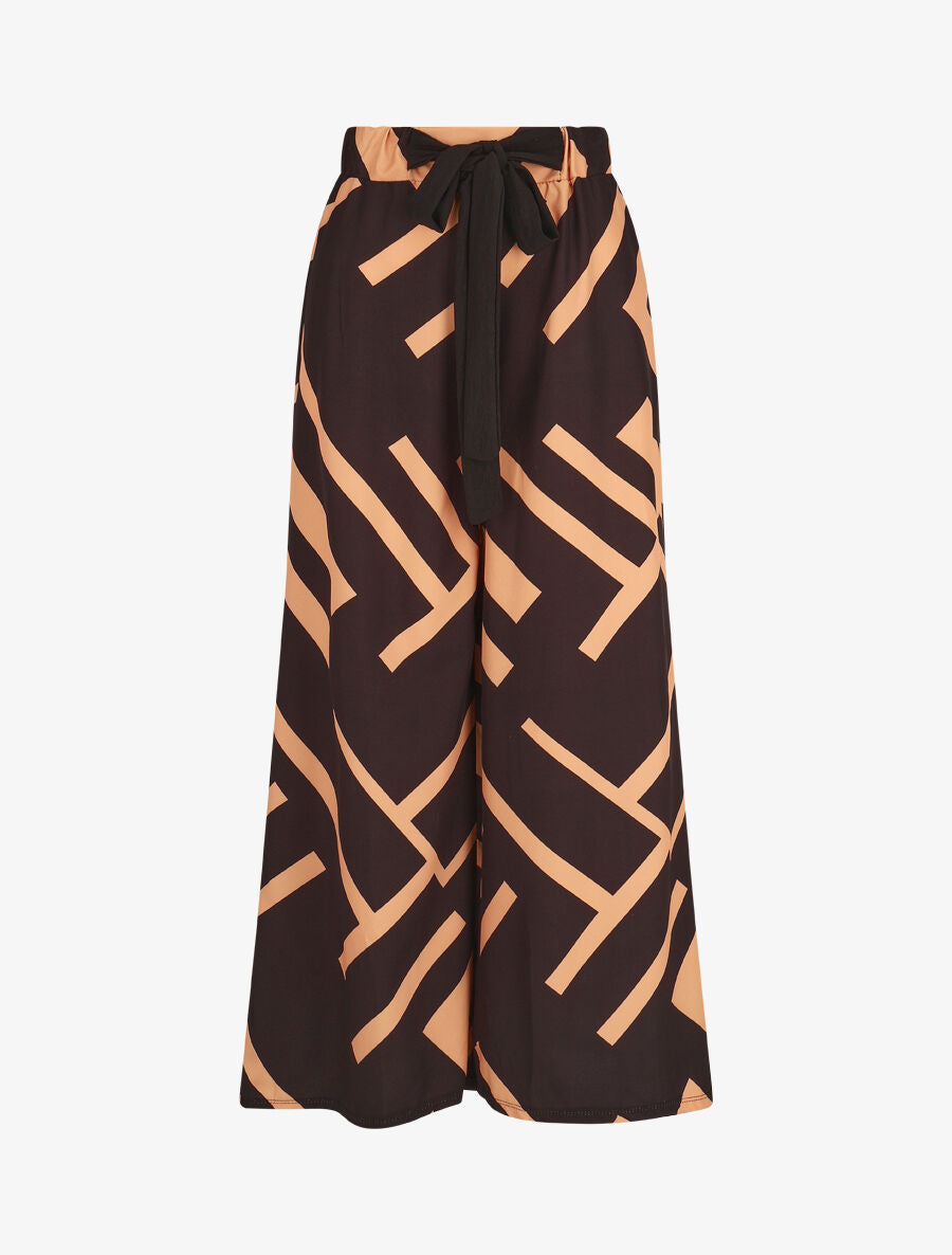 Pantalon ample taille haute motif graphique - Noir - 1