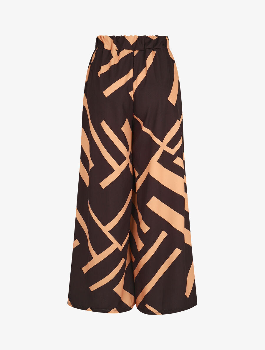 Pantalon ample taille haute motif graphique - Noir - 2
