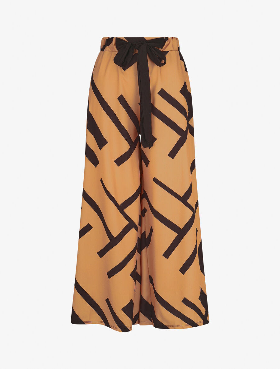 Pantalon ample taille haute motif graphique - Camel - 4