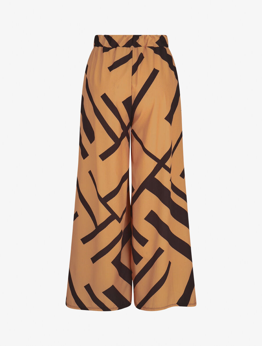Pantalon ample taille haute motif graphique - Camel - 2