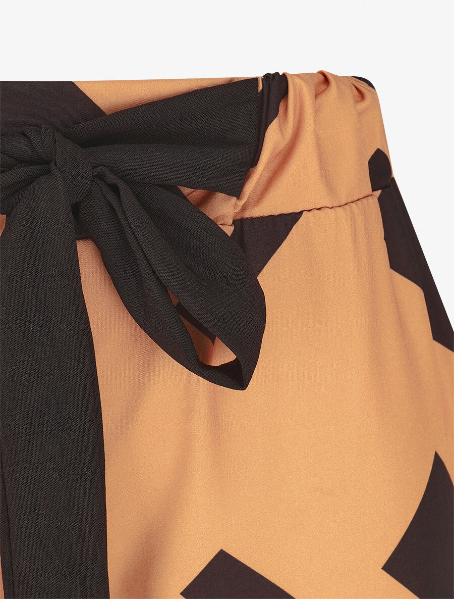 Pantalon ample taille haute motif graphique - Camel - 3