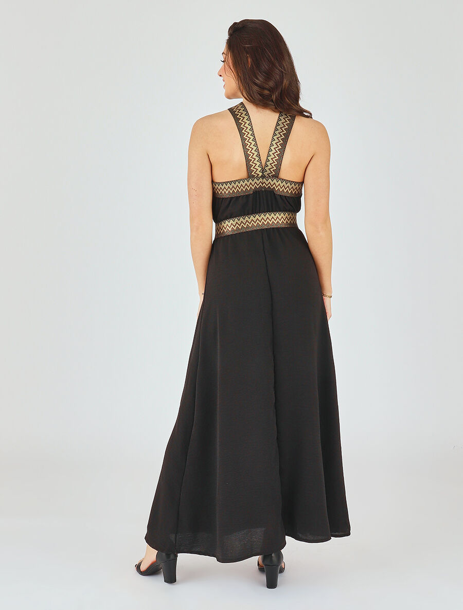 Robe longue unie col américain fantaisie - Noir - 5