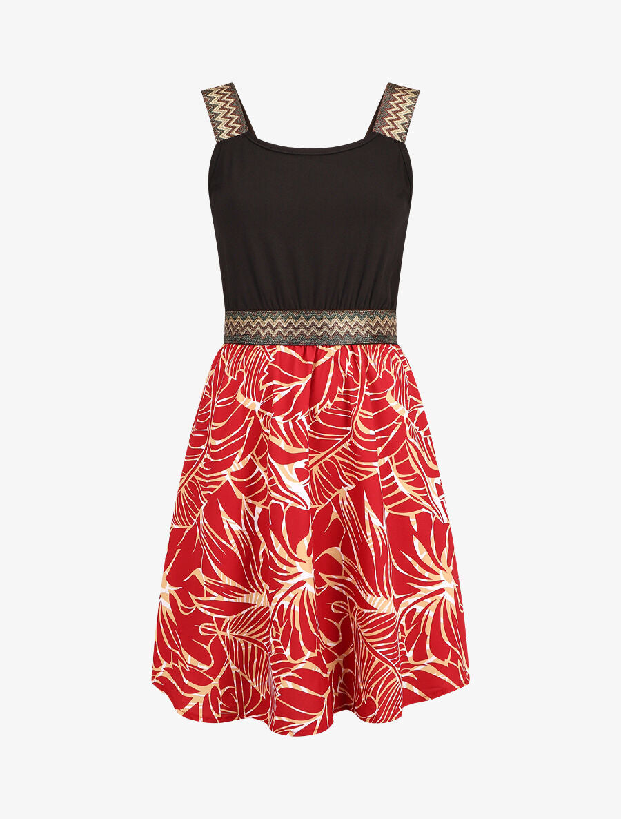 Robe courte tropicale bretelles fantaisies - Bordeaux - 4