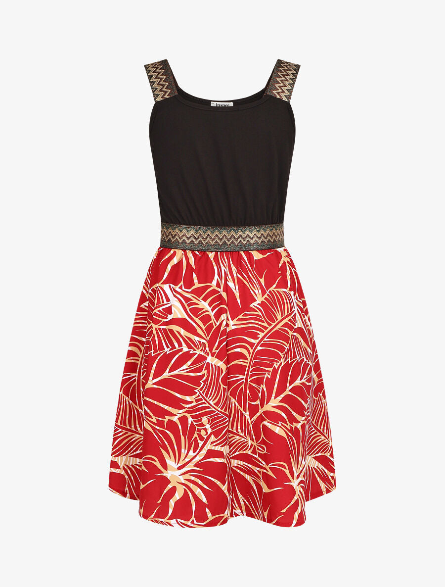 Robe courte tropicale bretelles fantaisies - Bordeaux - 2