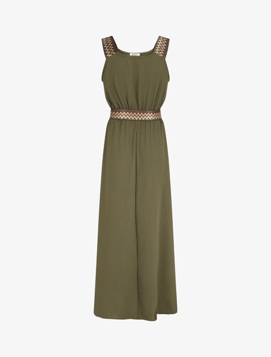 Robe longue unie bretelles fantaisies - Kaki - 2