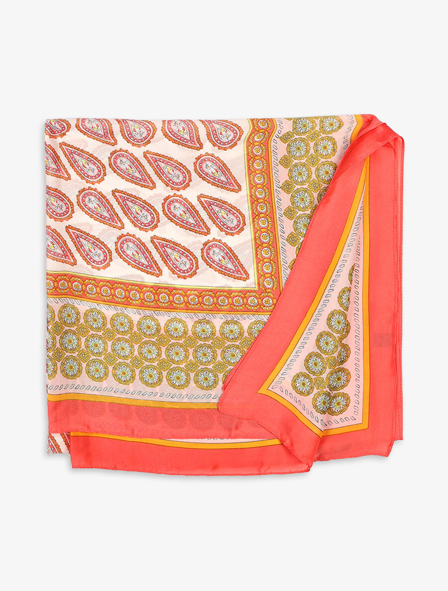 Foulard en soie mélangée imprimé cachemire - Rouge - 2