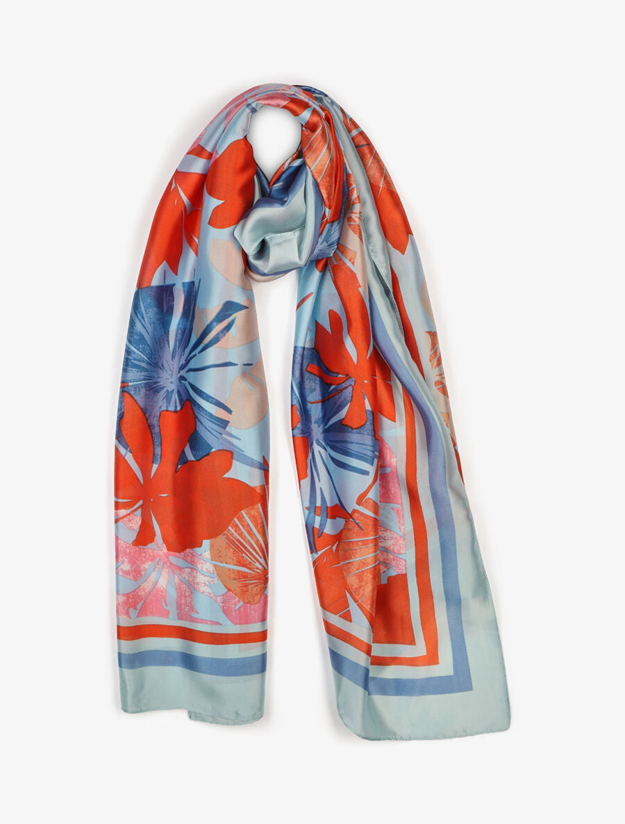 Foulard imprimé feuilles - Bleu ciel - 4