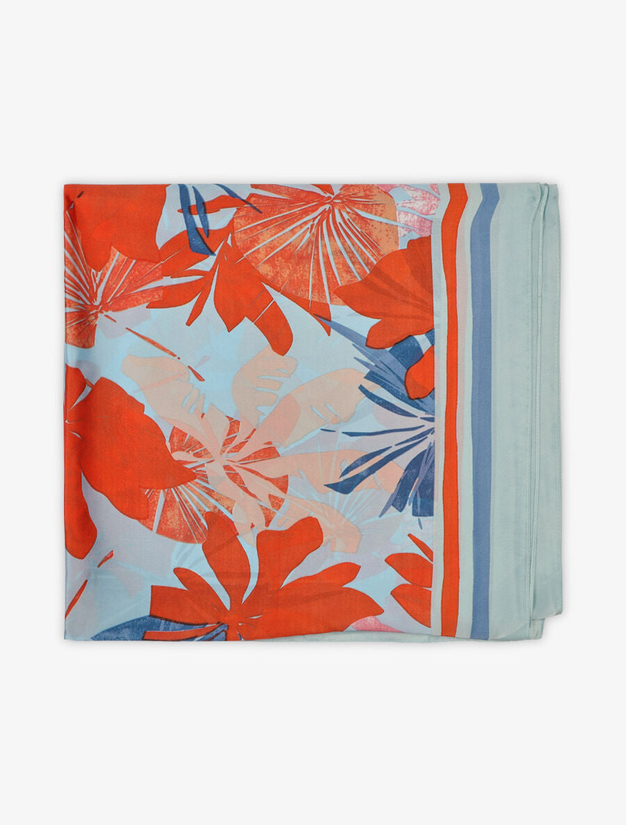 Foulard imprimé feuilles - Bleu ciel - 2