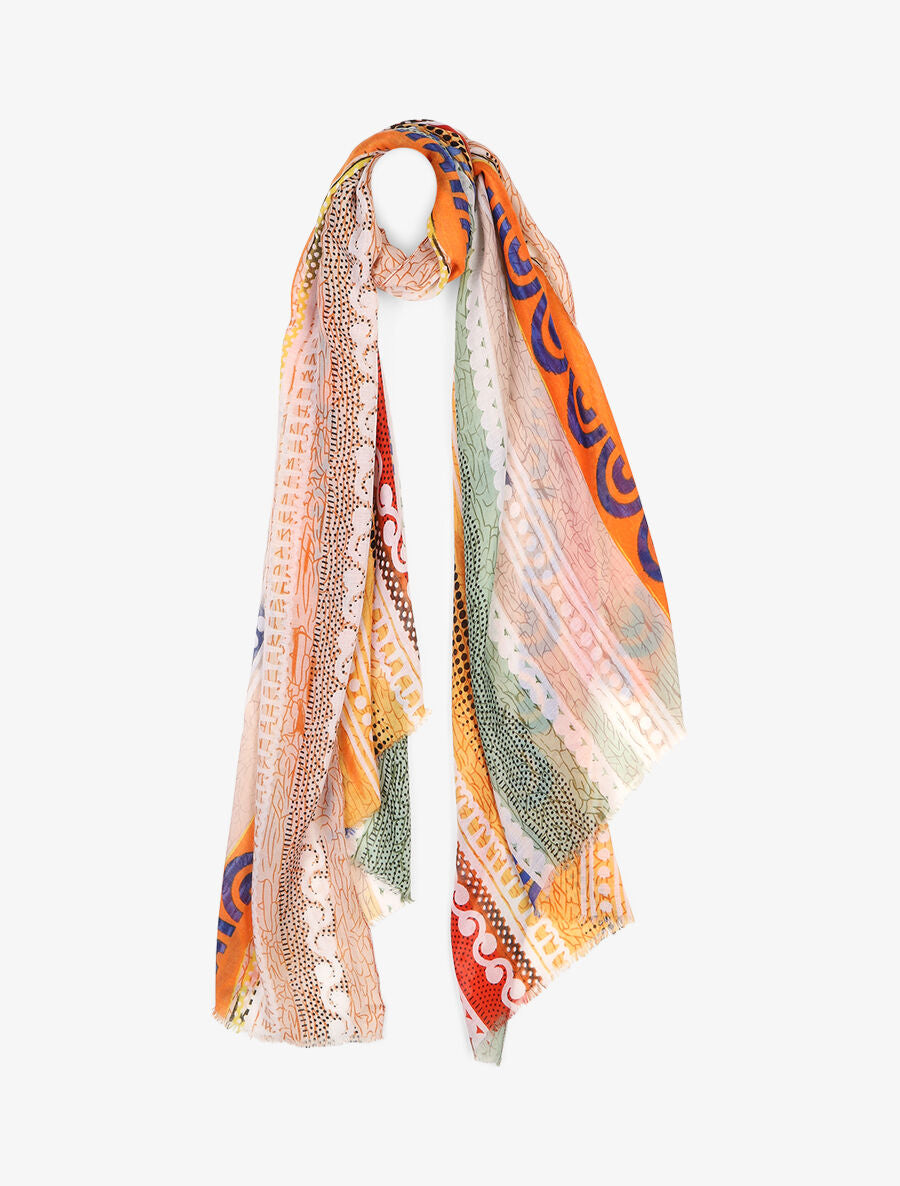 Foulard effiloché imprimé ethnique - Jaune - 1
