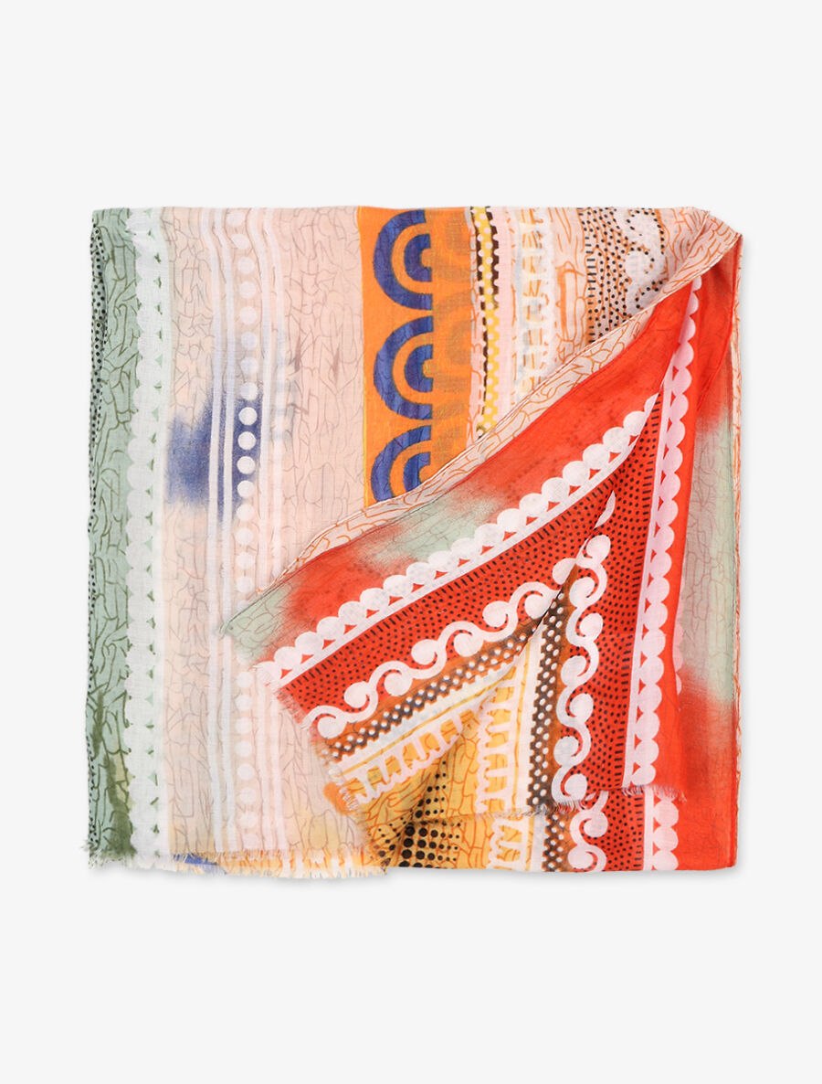 Foulard effiloché imprimé ethnique - Jaune - 2