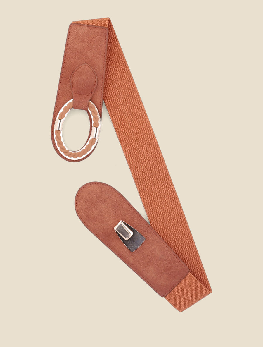 Ceinture bi-matière à boucle tressée - Orange - 1