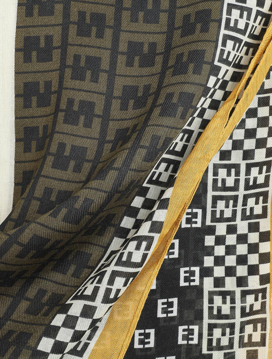 Foulard effiloché à imprimé graphique - Jaune moutarde - 3