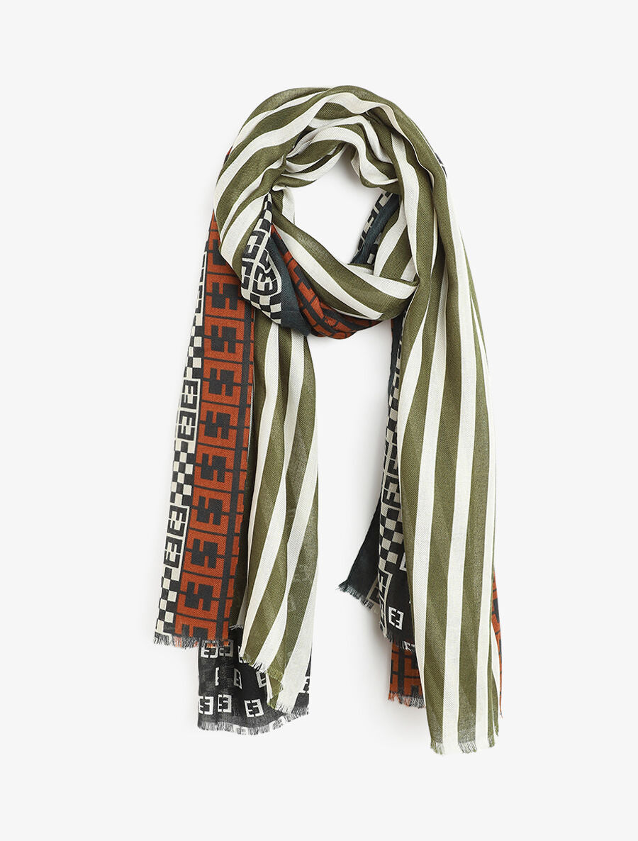 Foulard effiloché à imprimé graphique - Kaki - 1