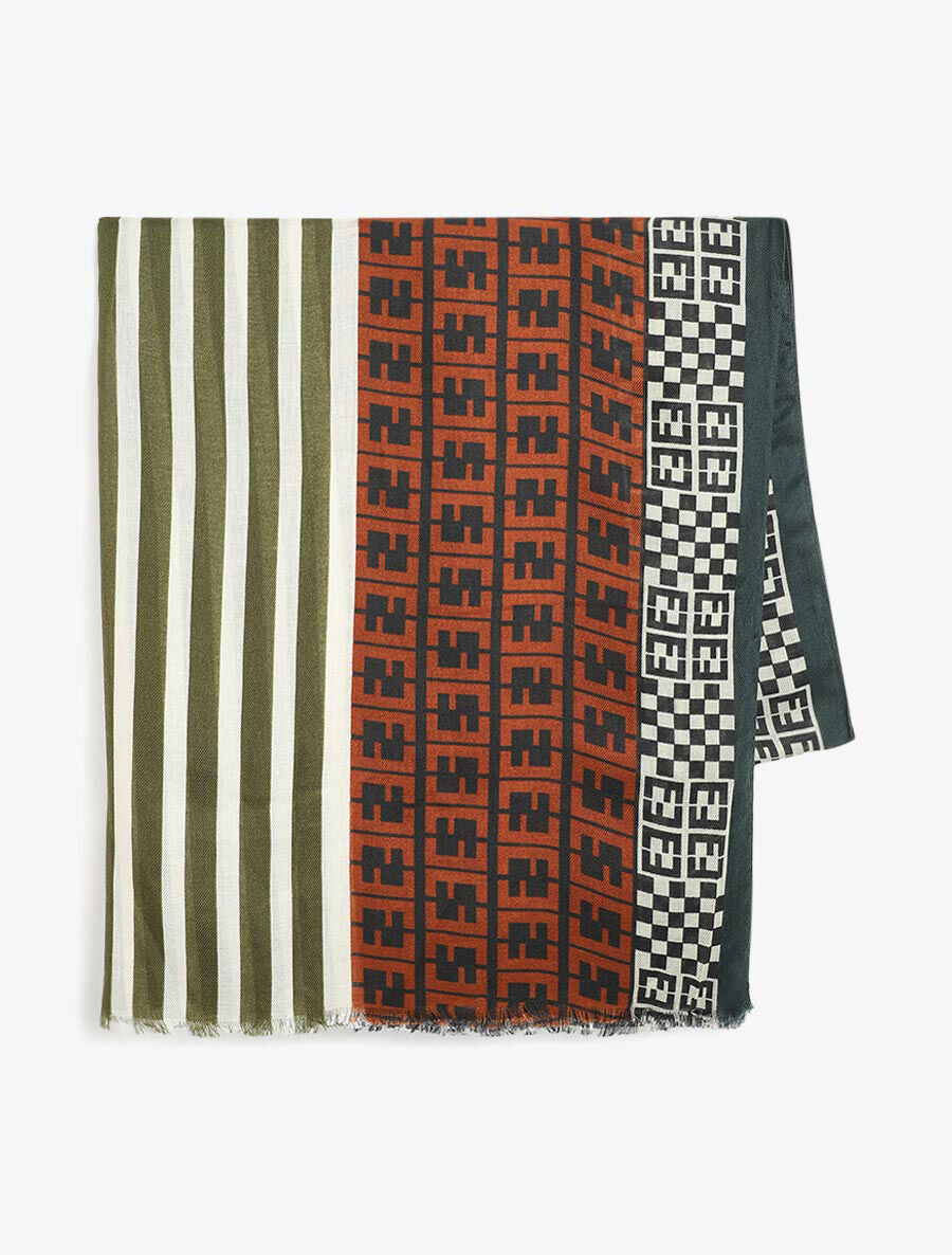 Foulard effiloché à imprimé graphique - Kaki - 2