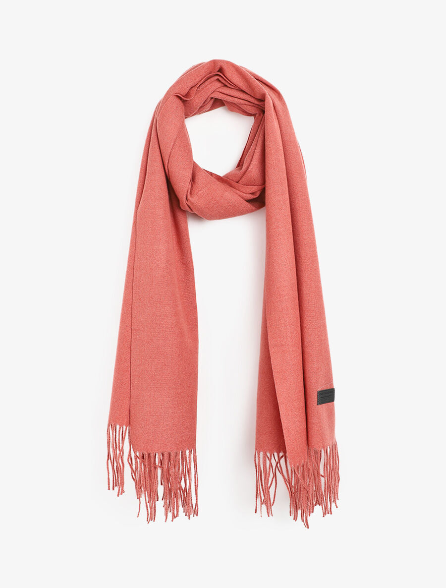 Echarpe en laine mélangée à bords frangés - Vieux rose - 1