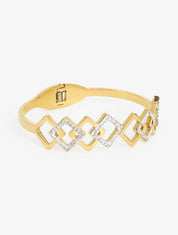Jonc à motif losanges ornés de zircons - Or - 1