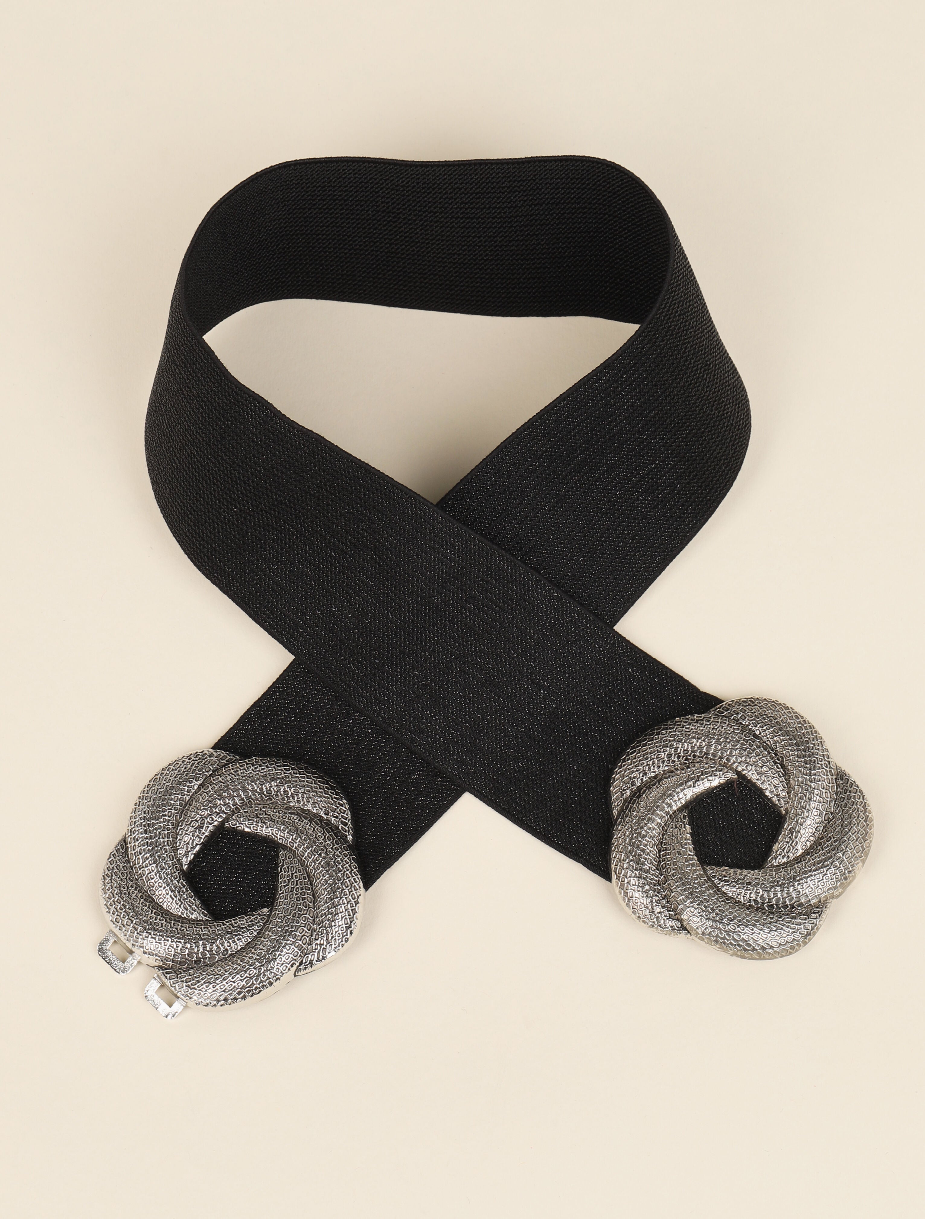 Ceinture irisée à boucles arrondies style fleur - Noir - 1