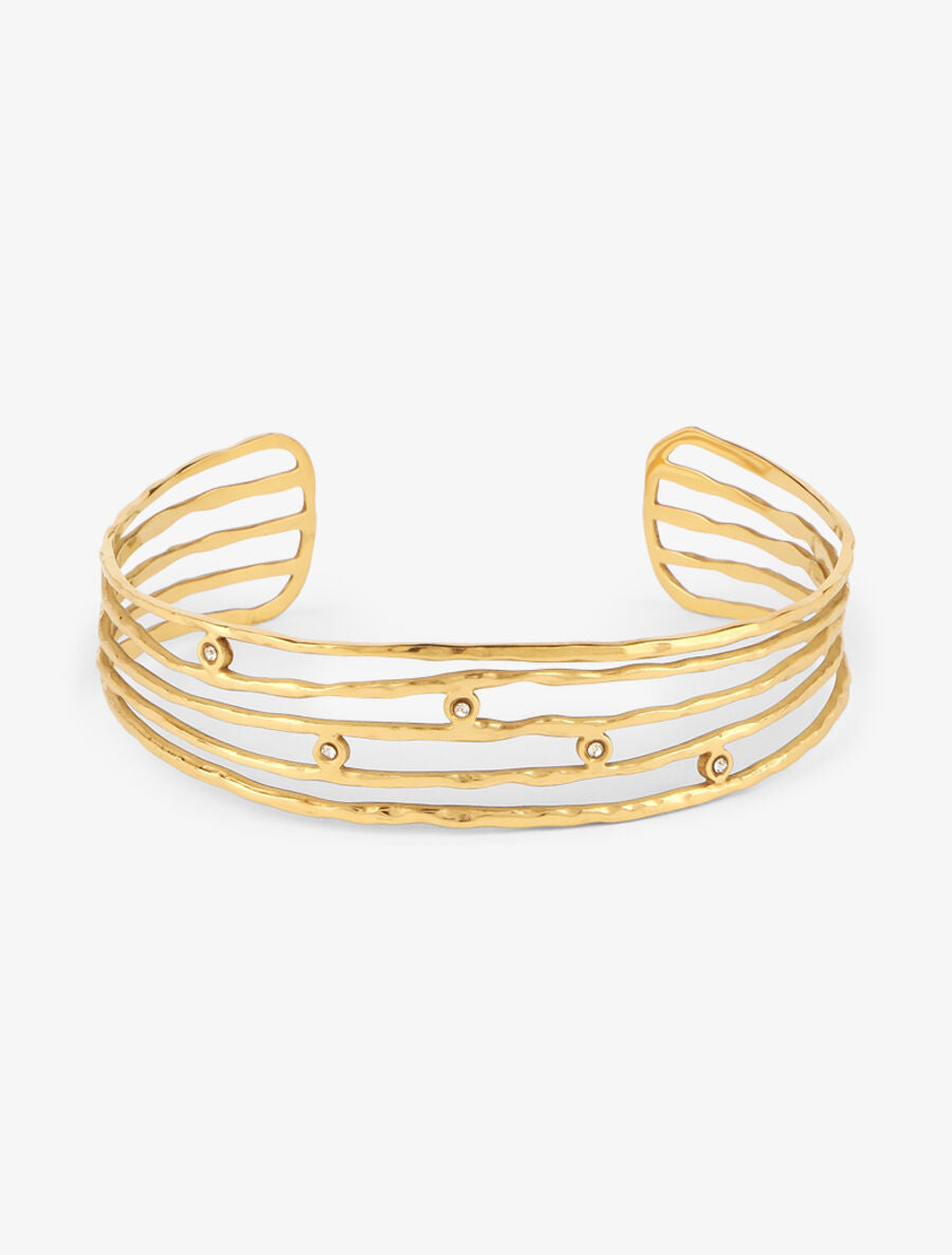 Jonc ouvert mutiples rangs ornés de strass - Or - 2