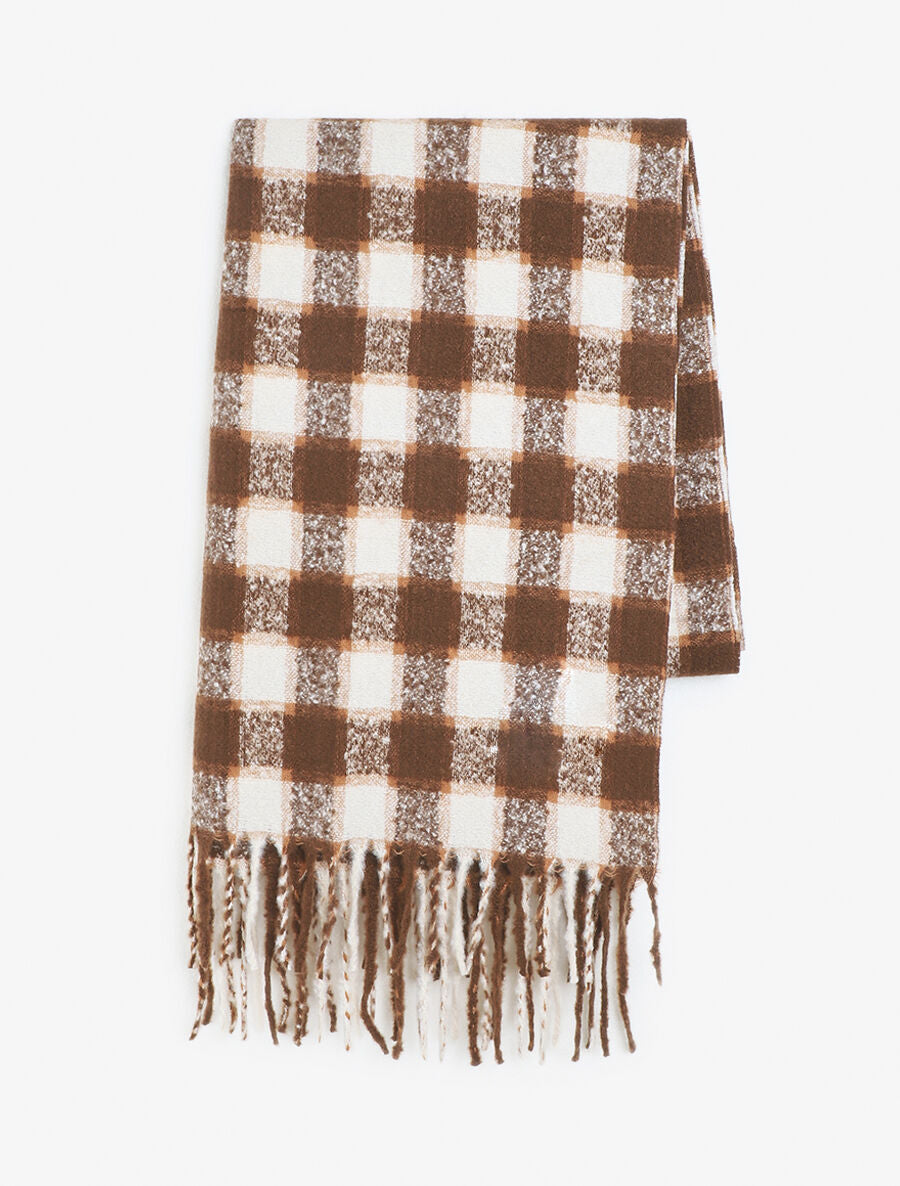Echarpe à carreaux et franges - Marron - 2