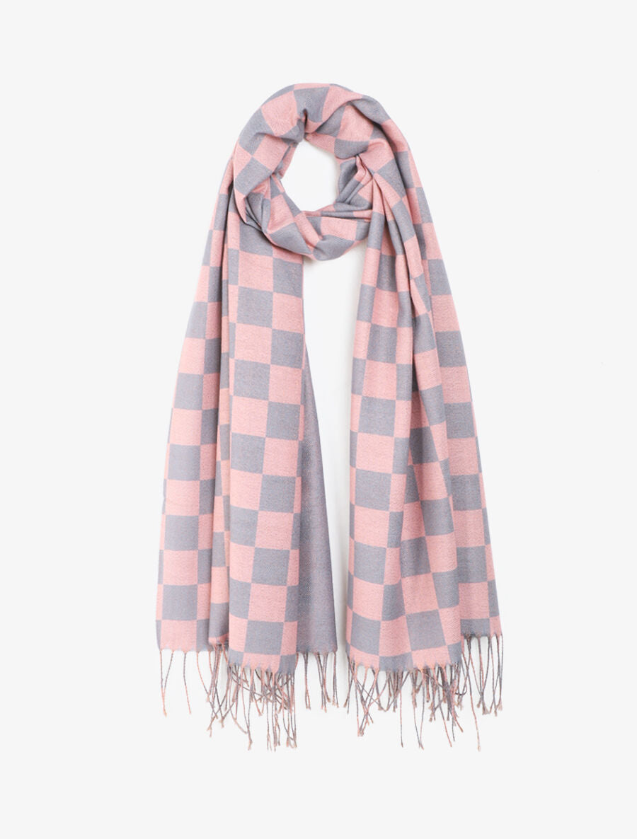 Echarpe motif damier - Rose - 4