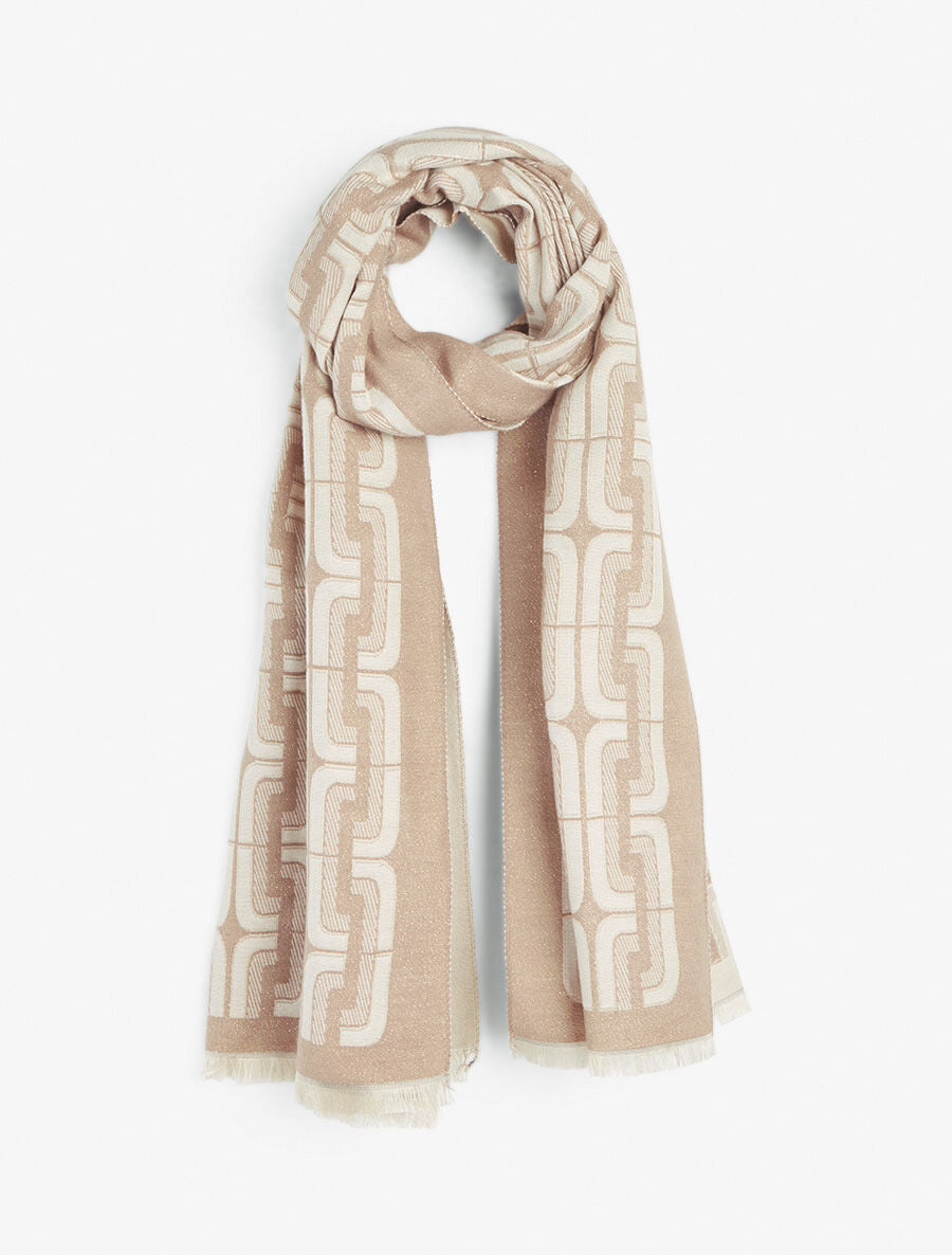Echarpe imprimé carrés stylisés - Taupe - 1