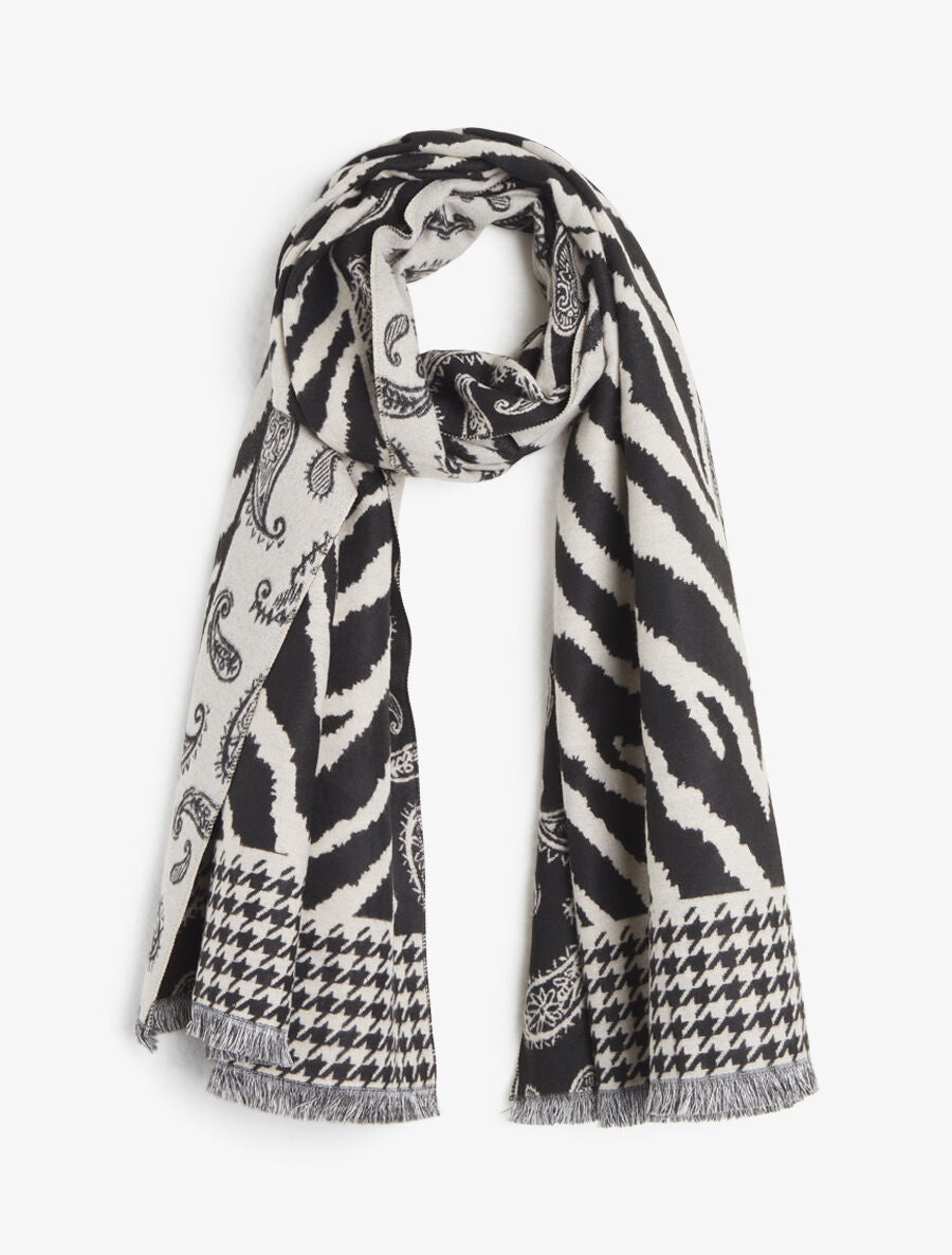 Foulard épais à divers imprimés - Noir - 1
